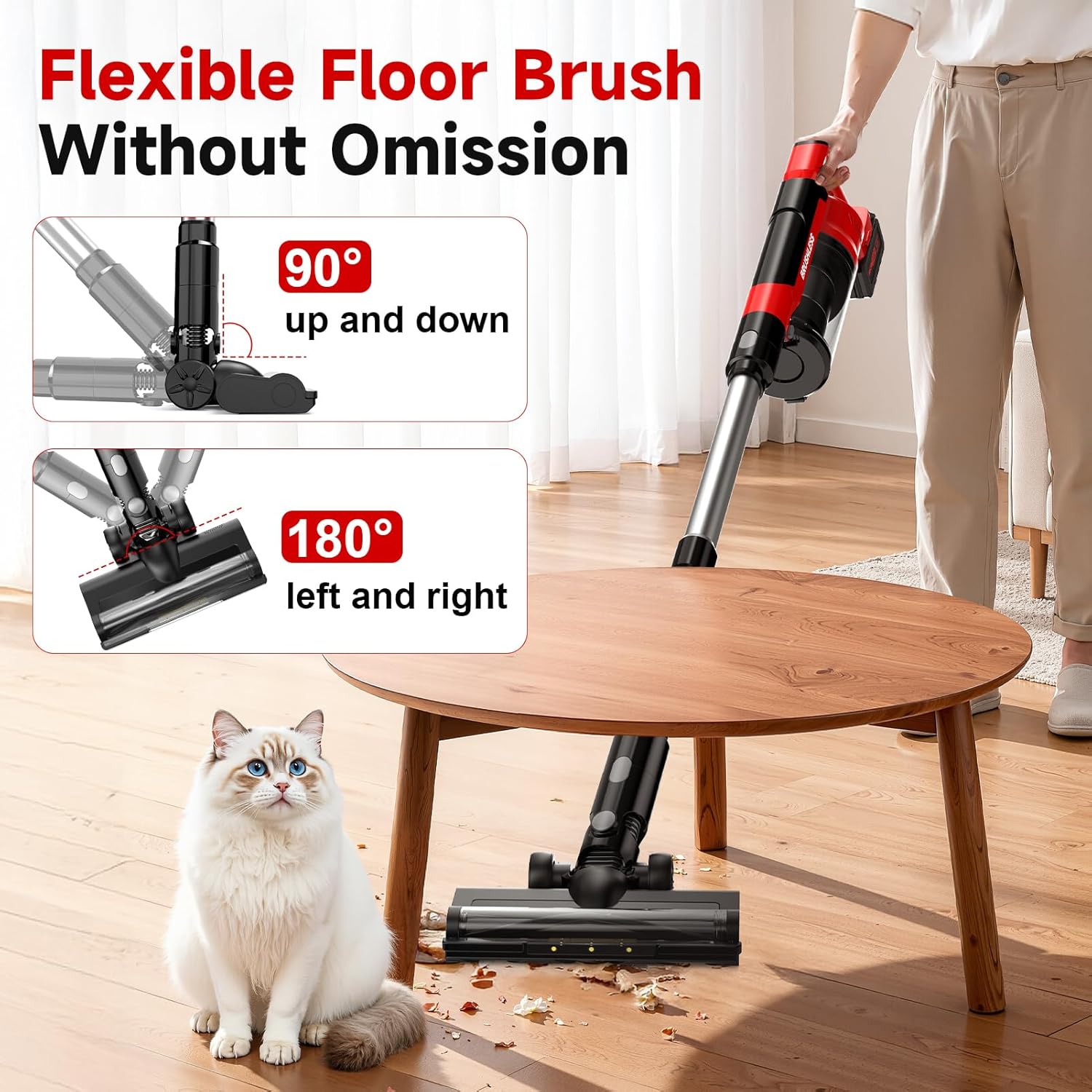 700W 60kPa Cordless Vacuum Cleaner, 8000mAh Brushless Vacuum Cleaners for Home, 6 in 1 Lightweight Stick Vacuum with Mount, 3 Suction Modes, Portable Handheld Cordless Vacuum for Pet Hair/Carpet/Floor