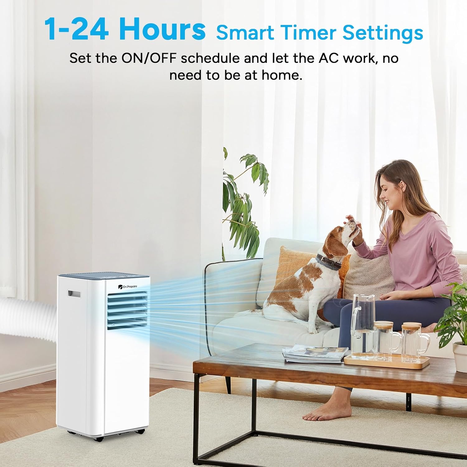 DR.PREPARE 8000 BTU Portable Air Conditioners, Cools Room Up to 350 sq. ft, 4 Modes AC Unit with Fast Cooling, Remote Control, 24H Times, Sleep Mode, Portable for Bedroom, Home, Office