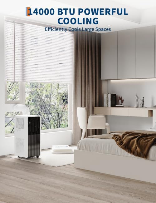 14000 BTU Portable Air Conditioners - Large 3 in-1 Standing AC Unit Cooling Up to 750 Sq.Ft - Quiet Air Condicionado with Remote Control, Cool, Fan, Dehumidifier, 24H Timer - Room Bedroom Indoor Floor