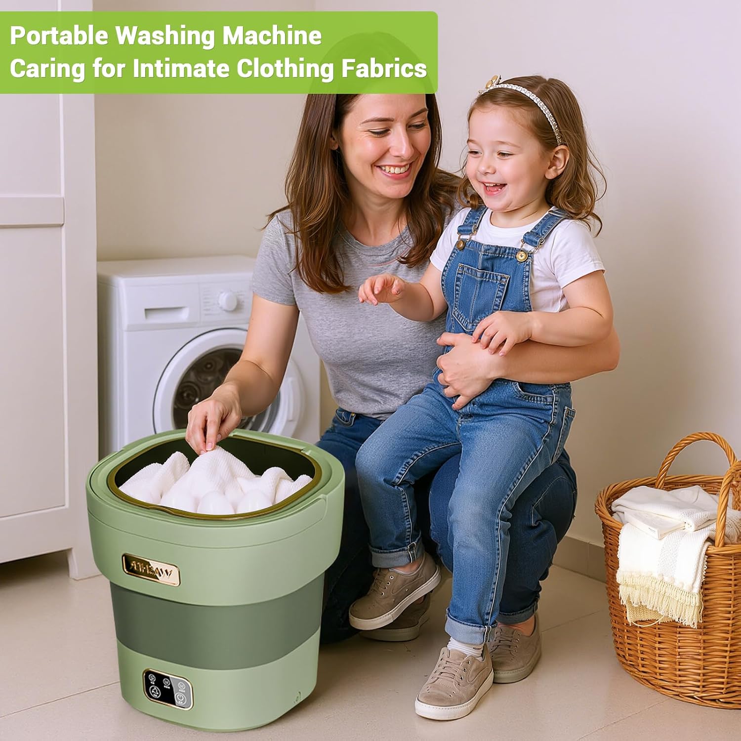 Portable Washing Machine, Mini Washer 12L Upgraded Large Capacity Foldable Washer Deep Cleaning of Underwear Small Baby Clothes Suitable for Apartments Dormitories Hotels