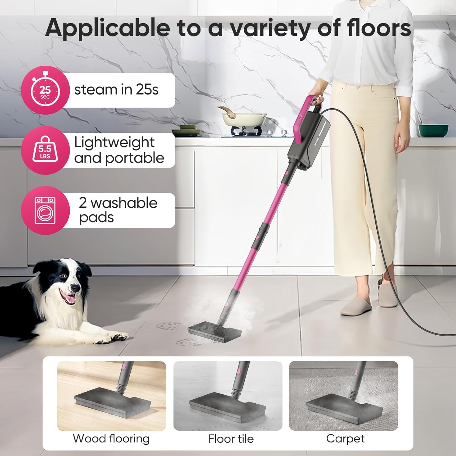 Steam Mop for Floor Cleaning, Steam Cleaner for Home with Handheld 6-in-1 Multi-function Attachments for Hardwood Floors, Clothes,Windows,Tiles Grout,Furniture