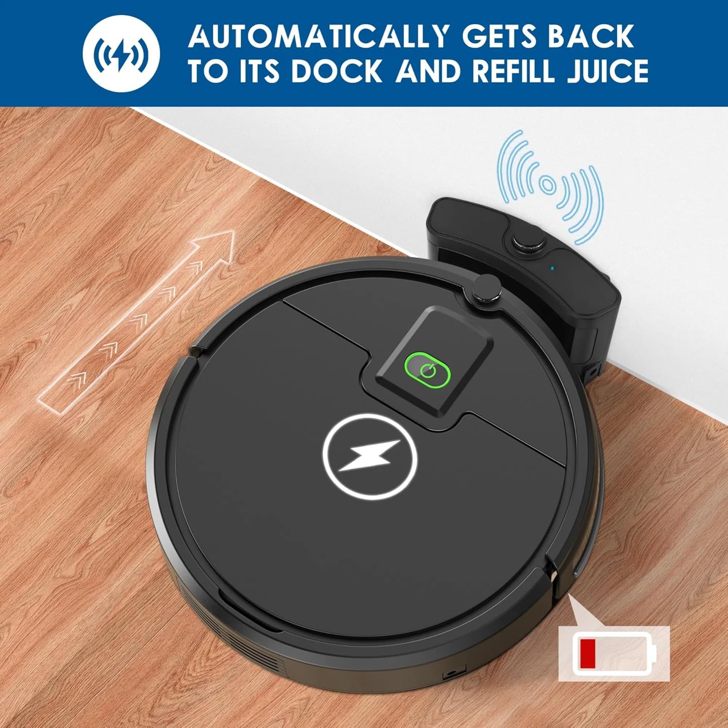 Robot Vacuum Cleaner,2900Pa Powerful Suction Robot Vacuums with Self-Charging,150Mins,Tangle-Free Robotic Vacuums Cleaner, Low Noise, Ideal for Hard Floor, Low-Pile Carpets & Pet Hair (Black)