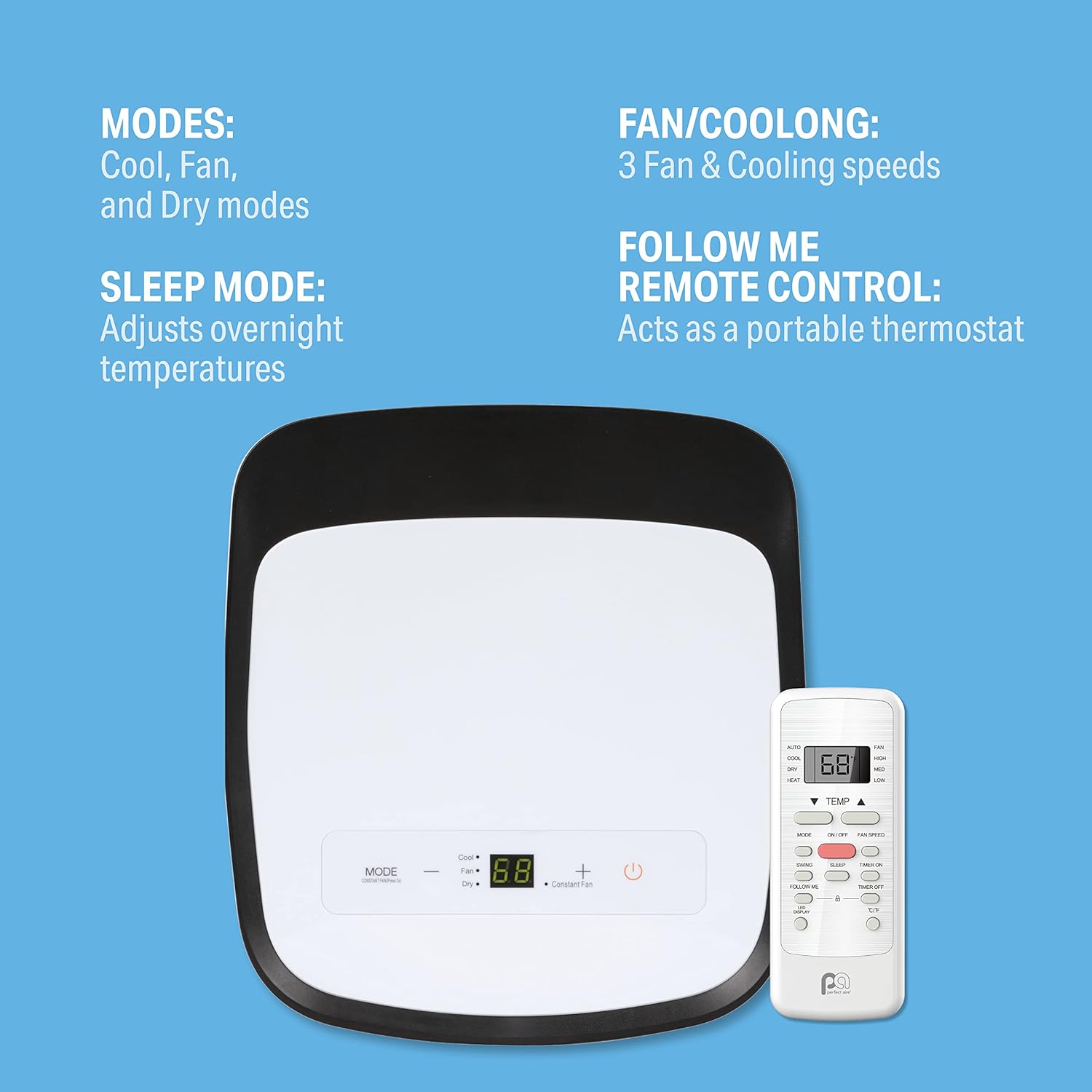 PerfectAire 2PORT10000A 10,000 BTU/7,000 SACC Compact Portable Air Conditioner with Full-Function Remote for Small to Medium Rooms, White, 115V - CEC