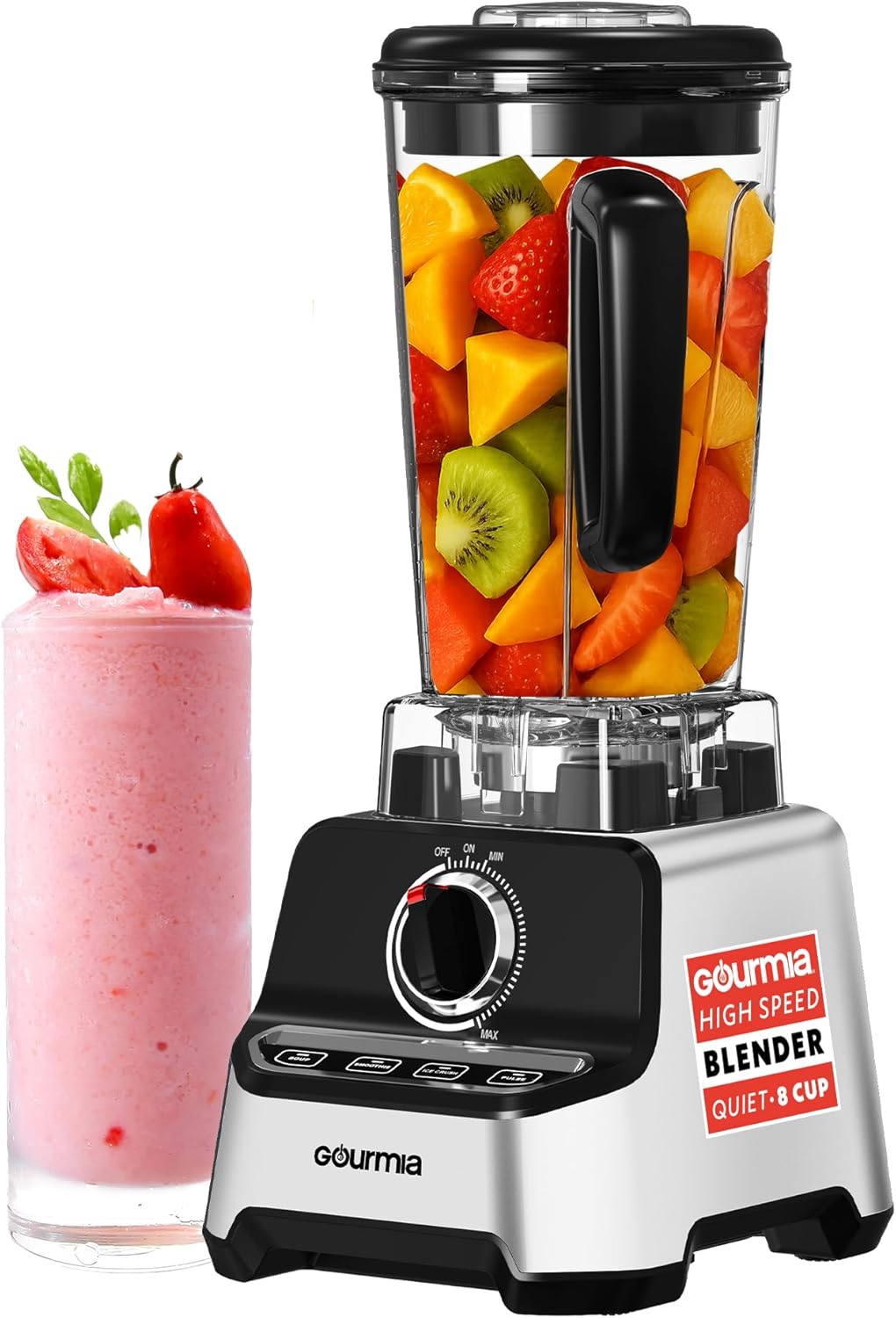 Gourmia Heavy Duty Countertop Blender – 2L BPA-Free Pitcher, 1500W High-Speed Motor, 45,000 RPM, 4 Presets, Variable Speed Dial, Built-In Tamper, Dishwasher-Safe Parts, Stainless Steel