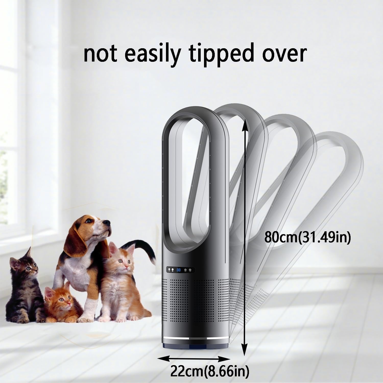 Bladeless Tower Fan, Quiet Floor Fan, Air Circulator with Remote, Office Fan, 80cm oscillating Fan, Accelerated air Circulation. Suitable for a Wide Range of scenarios(Silver)