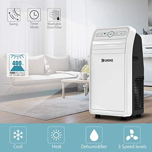 Ukoke USPC01W Smart WiFi Portable Air Conditioner, 12,000 BTU, App & Remote Control, 4-in-1 AC Unit with Cool, Heat, Dehumidifier & Fan, for Rooms up to 400 Sq. Ft, White