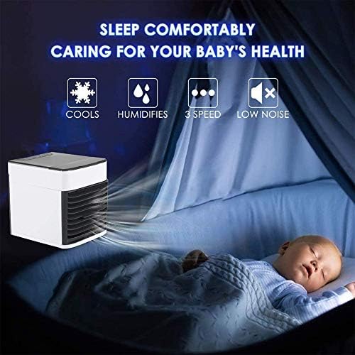 Air Cooler Portable Mobile Air Conditioner 3 in 1 Evaporative Coolers Humidifier Purifier with USB 3 Speeds Desktop Cooling Fan for Office Home Dorm Travel