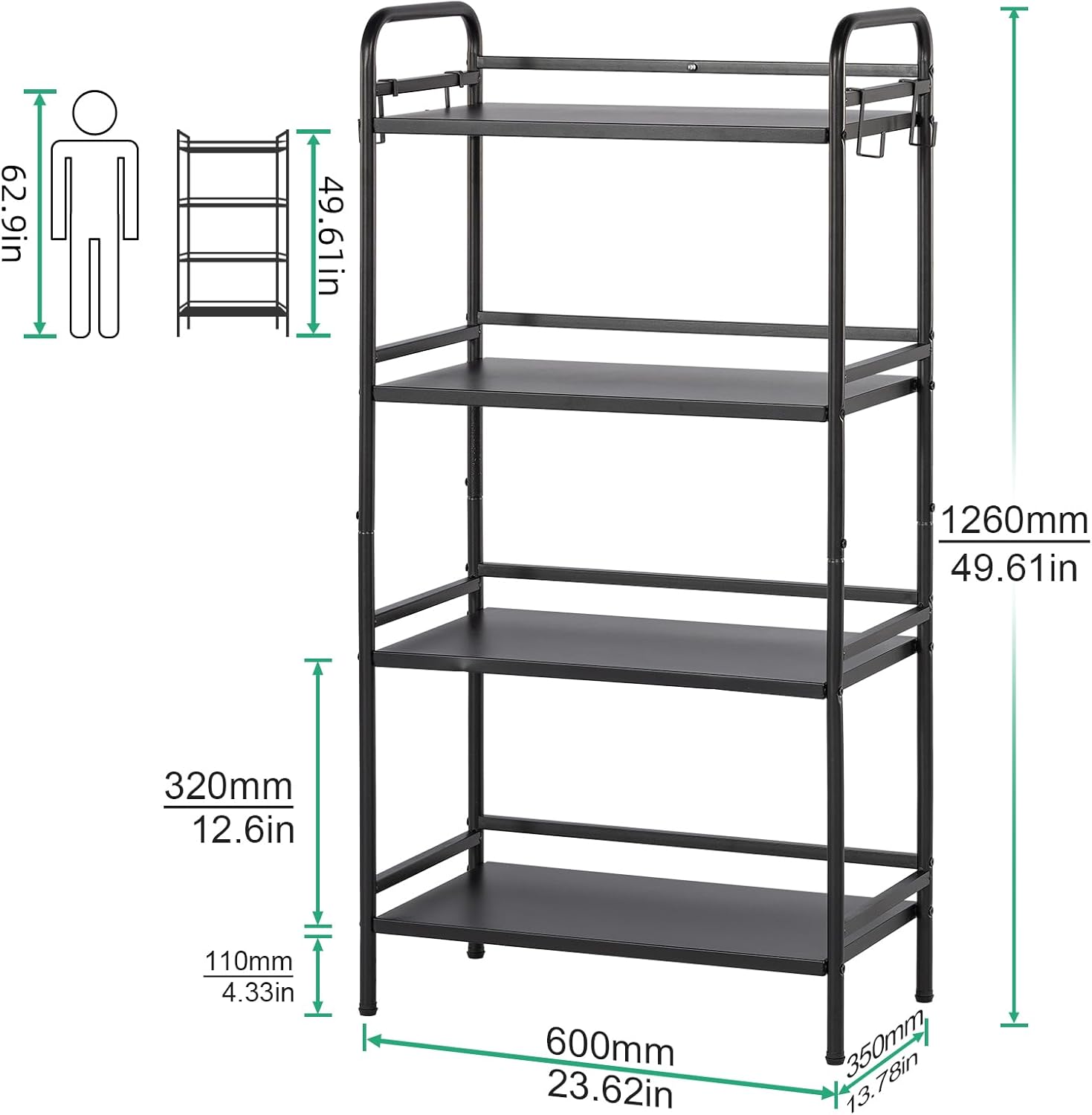HDANI Storage Shelves, 4-Tier Metal Storage Rack with Shelf,Shelf Organizer,Garage Standing Shelving Unit for Laundry,Bathroom,Kitchen,Pantry, Closet,23.6''W X 13.8''D X 50 H'',Black