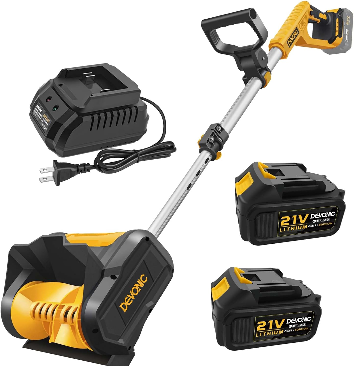 DEVONIC Cordless Snow Shovel & Snow Blower 20V Electric | Lightweight Powerful Battery Snow Shovel with Adjustable Front Handle&Telescopic Pole | Fast Clearing for Driveway, Sidewalk & Patio