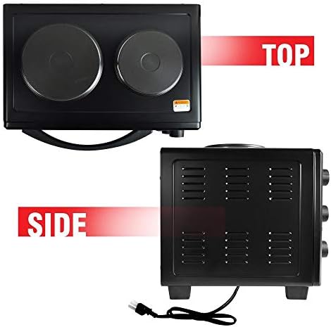 Updated Premium Version Multifunction Grill Oven, Dual Hot Plate, Toaster Oven w/Rotisserie, Grill/Griddle Top, Countertop Convection Oven, w/Wire Grill Rack, Baking Tray, Skewers, Tray Handles