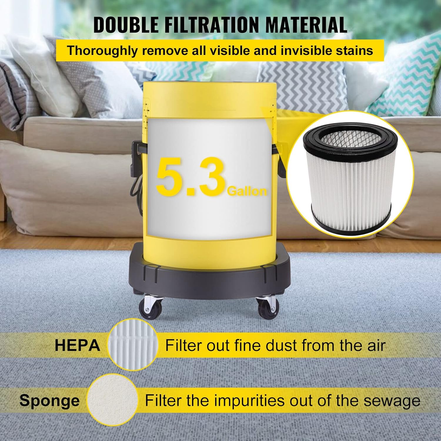 Multifunction Wet Dry Vacuum Cleaner,HEPA Filter,Portable Shop Vacuum Cleaner,with Blow,for Home,Yard,Garage and Workshop