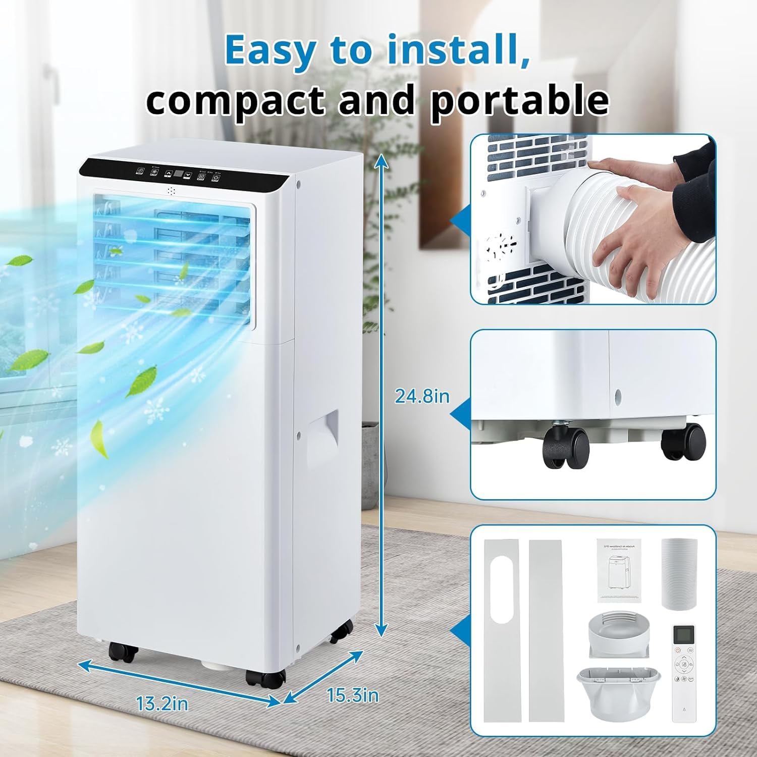 Portable Air Conditioner, 8000 BTU Air Conditioner with Remote Control,Quiet AC Unit with Cool, Dehumidifier & Fan Mode, 24 Hour Timer, Room Cooling Up to 350 sq ft