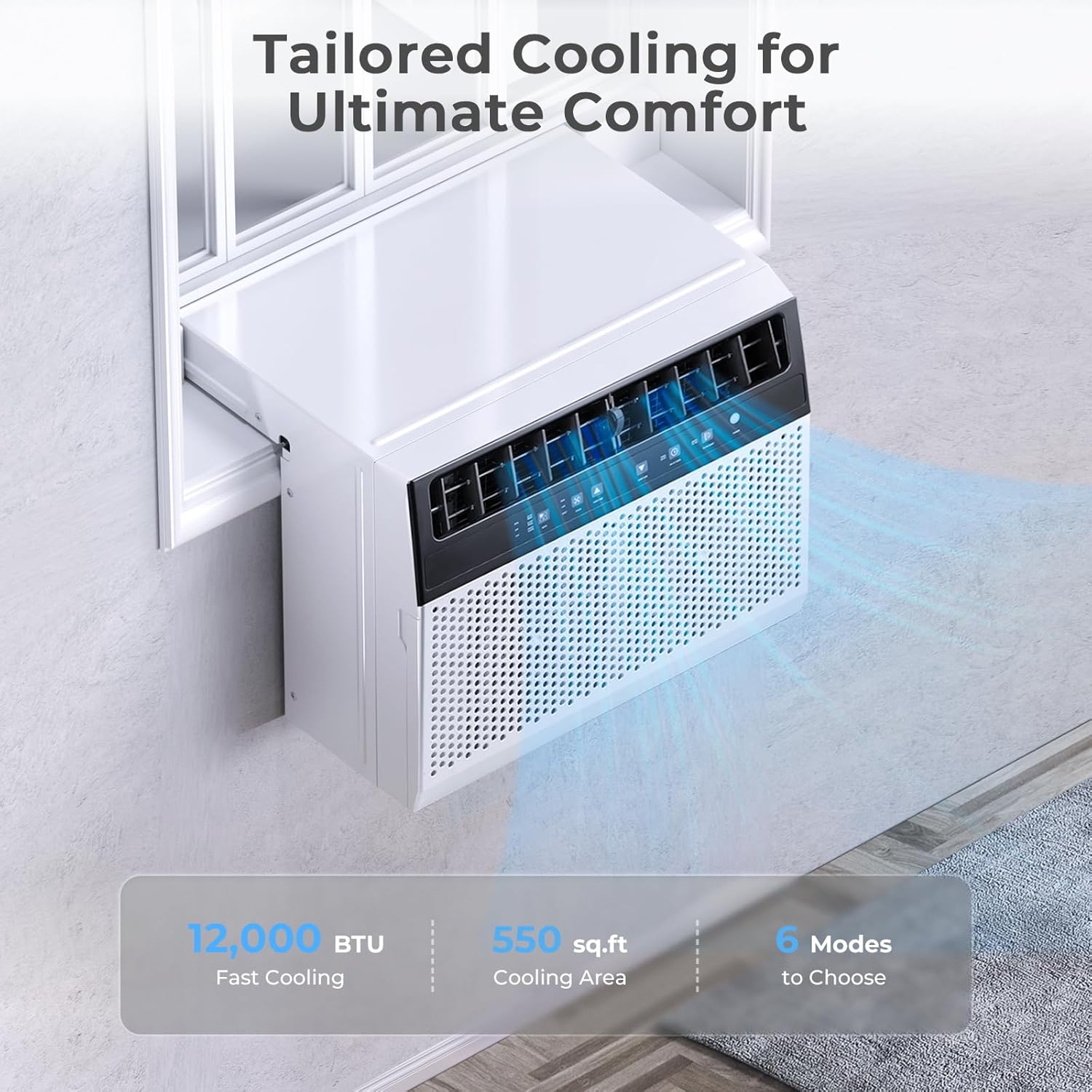 U-Shaped Window Air Conditioner, 12000BTU Window AC Units Cools up to 550 Sq. Ft, 6 Modes, Saddle Window AC Unit with Full Window View, Energy Saving, Installation Kit Included, CEER 10.5