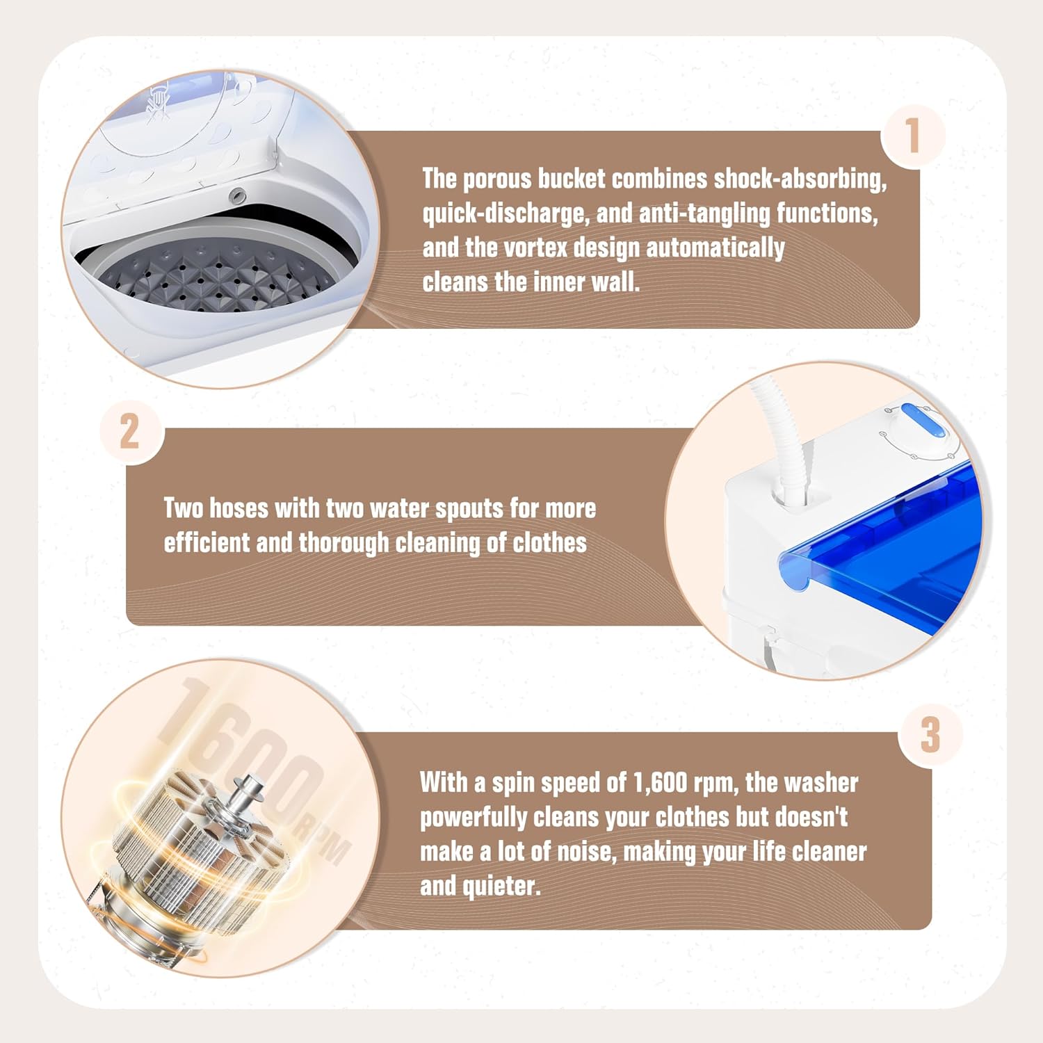 Bonusall Portable Washing Machine，28 lbs Mini Washer and Spin Dryer Combo, Built-in Gravity Drain,Compact Laundry Washer with Drain Pump & Timer Control for Apartments, Dorms, RVs- Blue