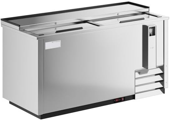 65-Inch Stainless Steel Horizontal Bottle Cooler, 17.5 Cu. Ft. Commercial Beverage Refrigerator with Sliding Lids, R290 Refrigerant, 33-40°F Temperature Range, 64.5x28x34.25 Inches