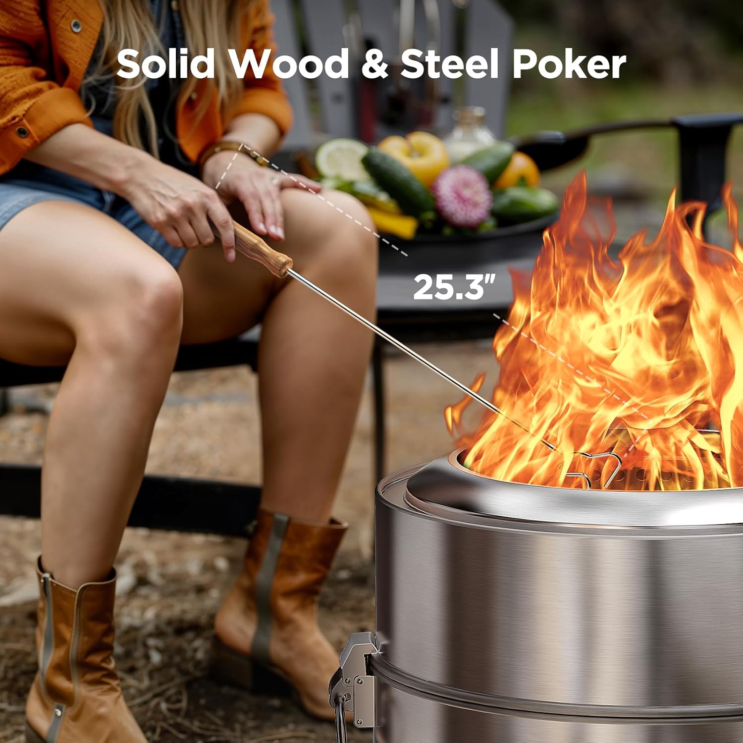 Ciays Smokeless Firepit, 21 Inch Fire Pit for Outside with Patented Technology, Large Fire Pit for Patio with Steel Grill Rack, Fire Poker, and Bag, Easy Setup and Storage, Wood Burning