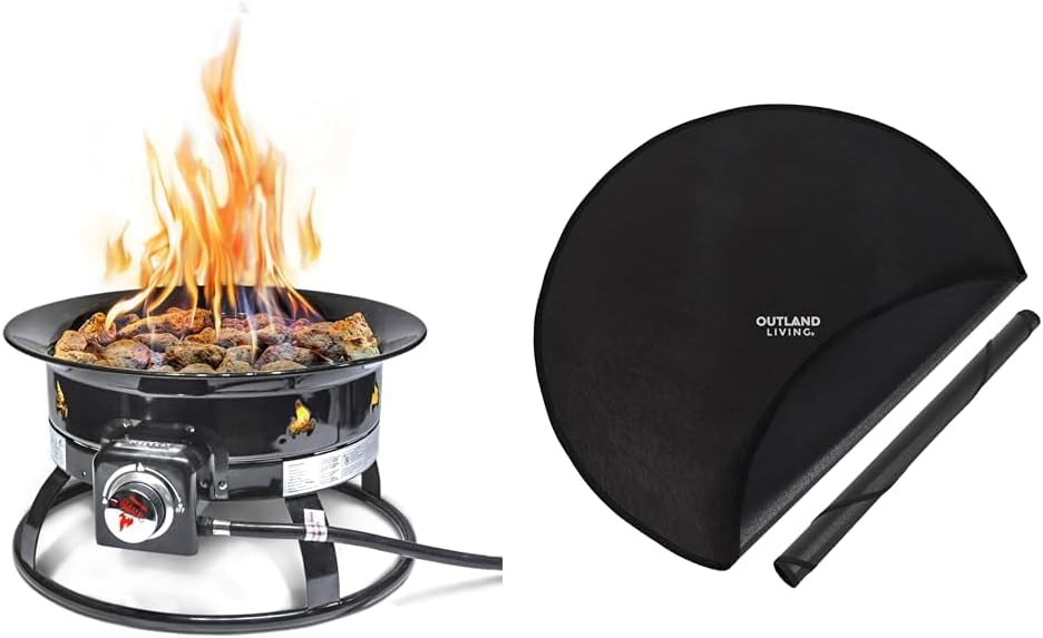 Outland Living Firebowl Deluxe 893 Propane Fire Pit Bundle – 19” Smokeless Outdoor Gas Fire Pit, 58,000 BTU, Lava Rocks, Cover & Carry Kit, 34