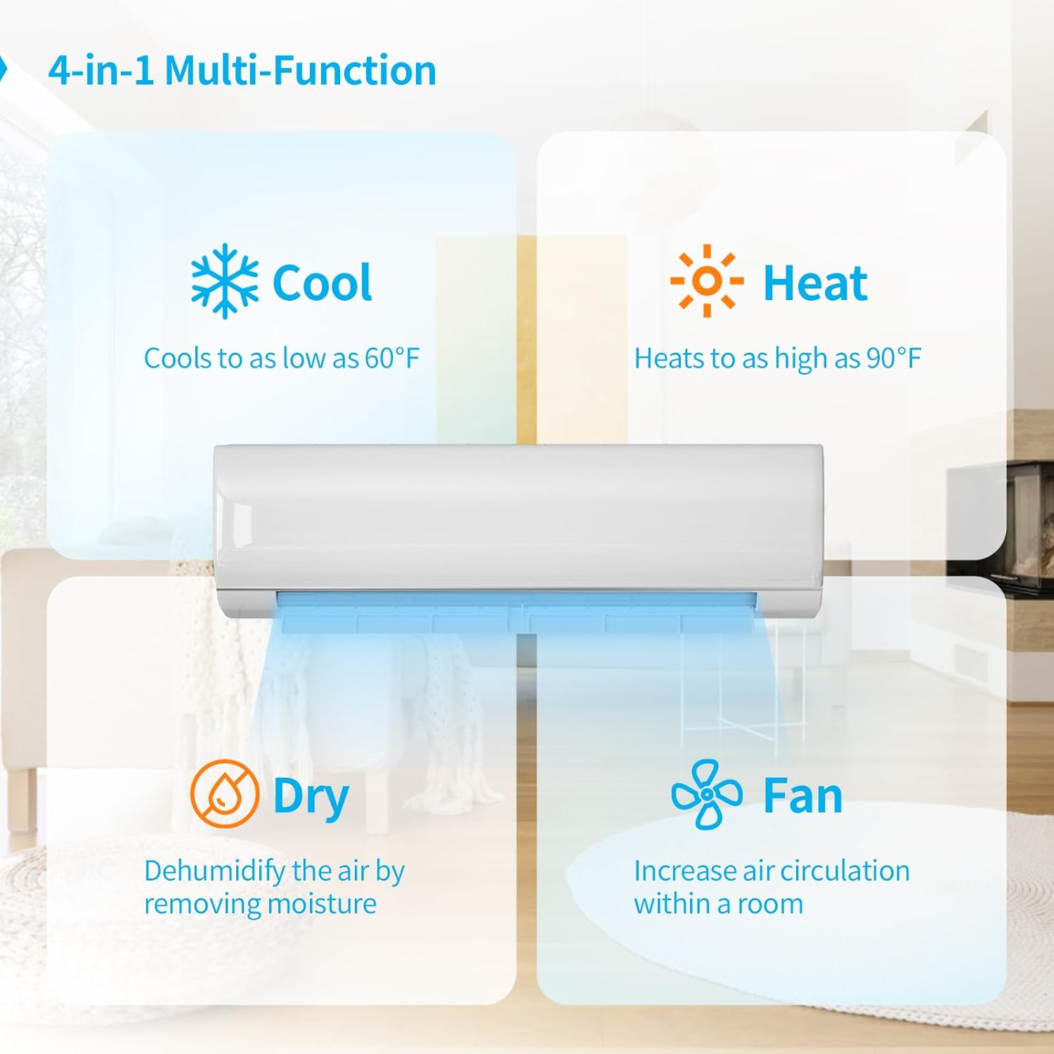 TABU 18000BTU Mini Split Air Conditioner with 1.5 Ton Pre-Charged Heat Pump,220-230V 21 SEER2 Ductless AC with Inverter, Compatible with Alexa,Cools Up to 1250 Sq.FT, Installation Kit included