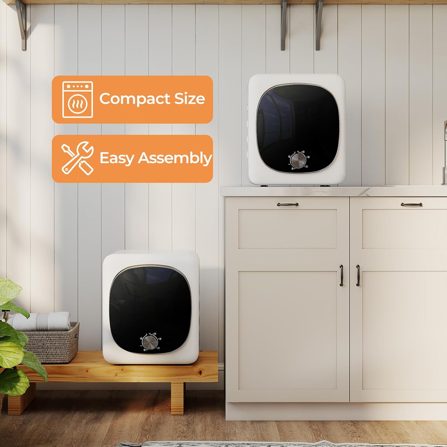 COSTWAY Portable Clothes Dryer, 1.5 cu.ft Compact Drying Machine with Stainless Steel Tub, 800W Electric Laundry Dryer with 5 Modes, Small Vented Tumble Dryer for Apartment, Home, Dorm & RV, White