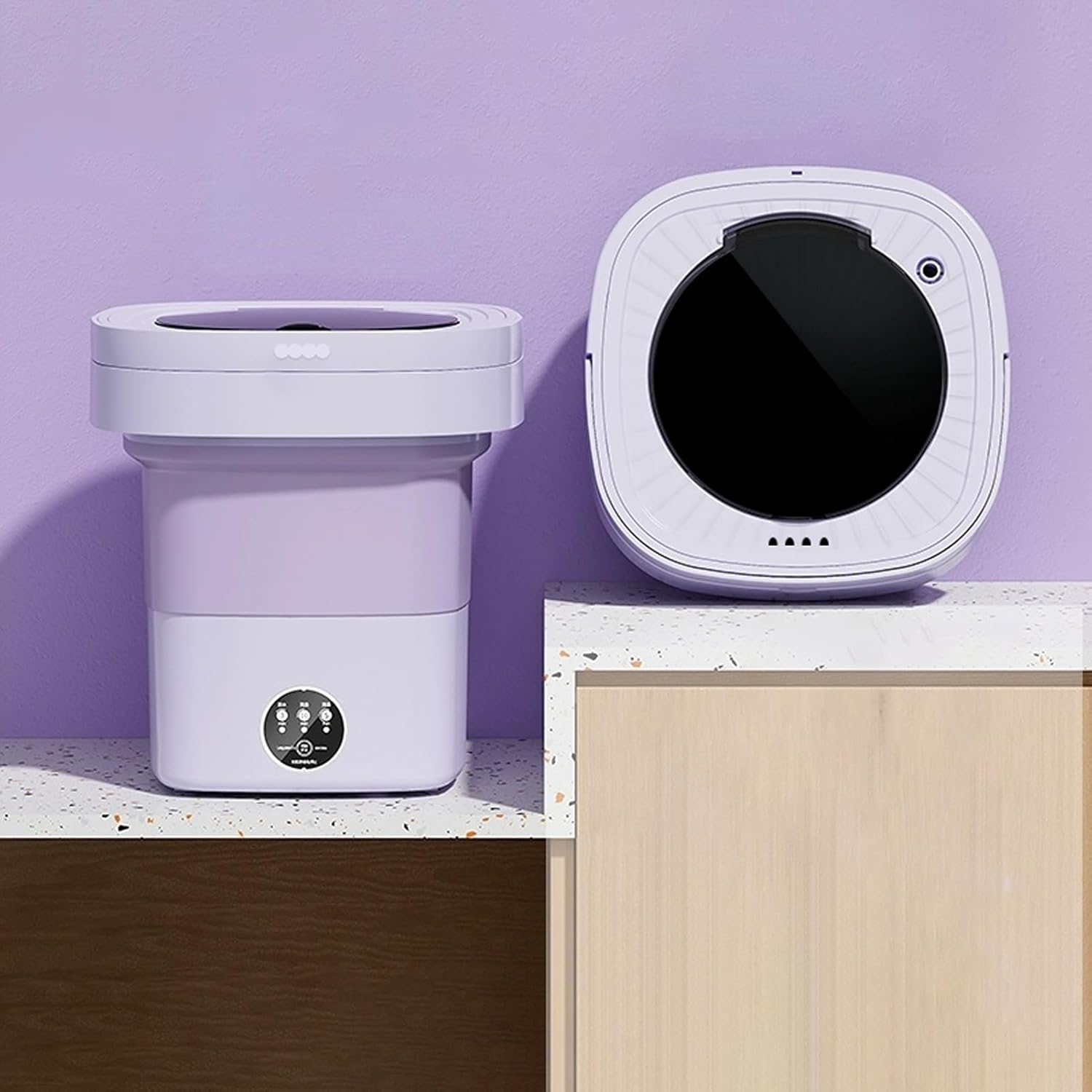 Portable Washing Machine, 17L Mini Washing Machine Foldable With Drain Basket And Blue Light With 3 Cleaning Modes, Small Collapsible Laundry Machine, for Baby Clothes, Underwear, Travel & Camping(Pur