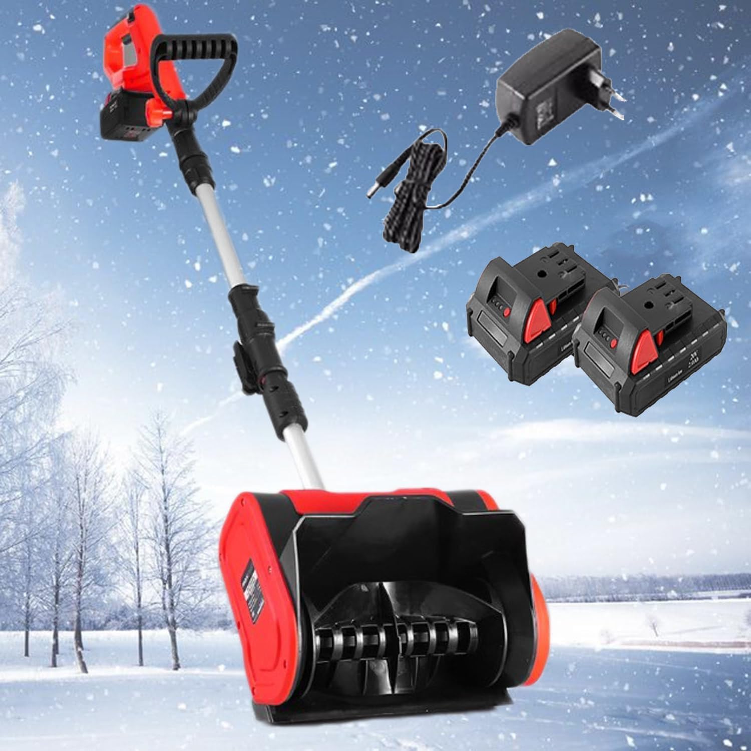 Cordless Snow Shovel,16 inch Electric Snow Shovel,Battery Snow Blower with Adjustable Handle,for Patio,Deck,Driveway,Red-2Battery