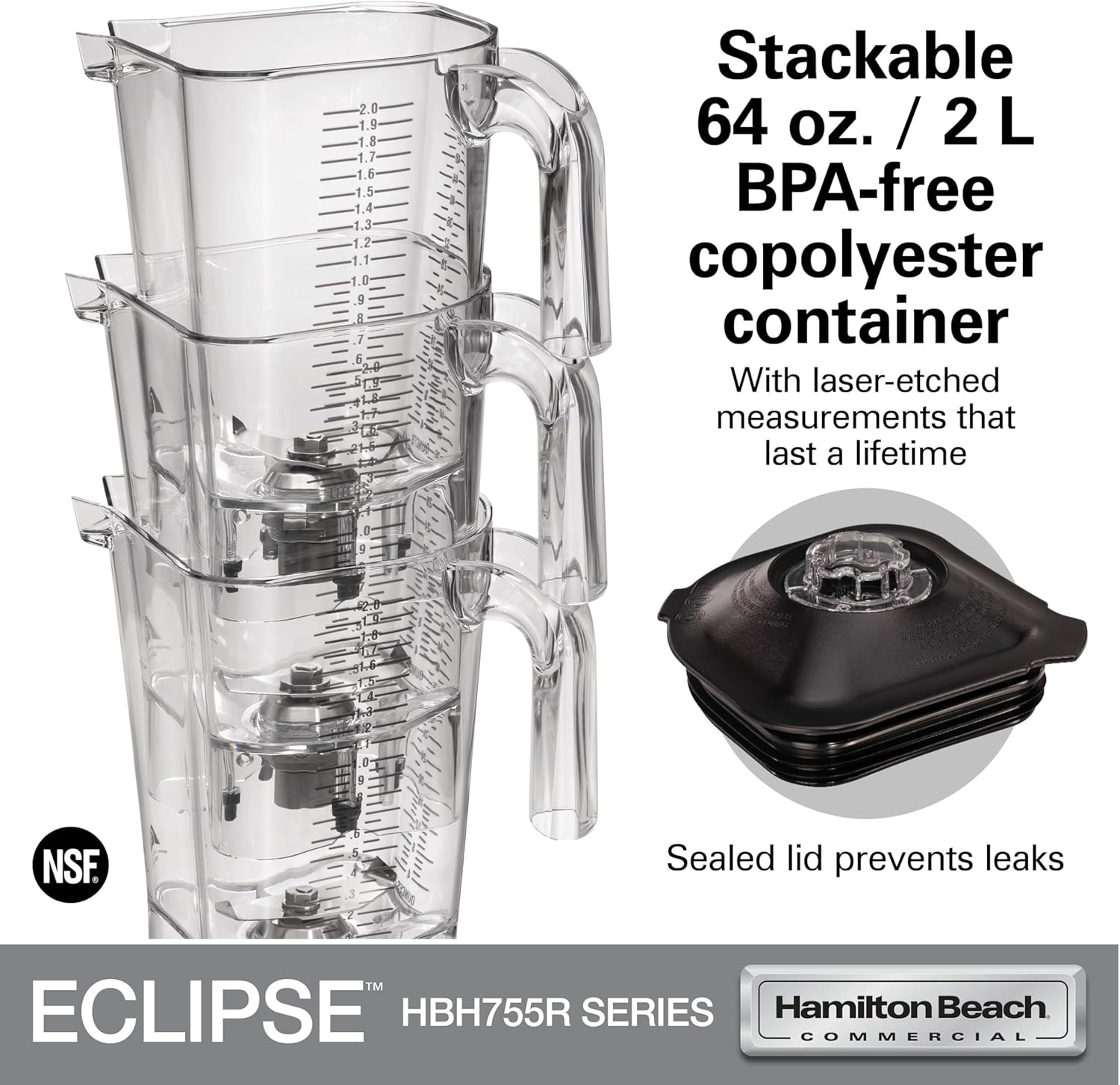 Hamilton Beach Commercial Eclipse High-Performance Blender, 64 Ounce / 2 Liter Capacity, 3 HP Motor, QuietBlend Technology Dramatically Reduces Noise Levels, NSF Certified, HBH755R