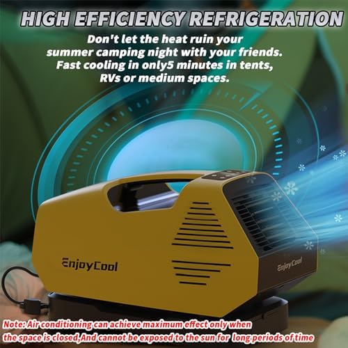 Portable air conditioner Fast Cooling Outdoor Built-in Cool Sleep Modes Control 2380 BTU Camping Bedroom Small Air Conditioner Portable for Room Office Camping Car Air Conditioner with Remote yellow
