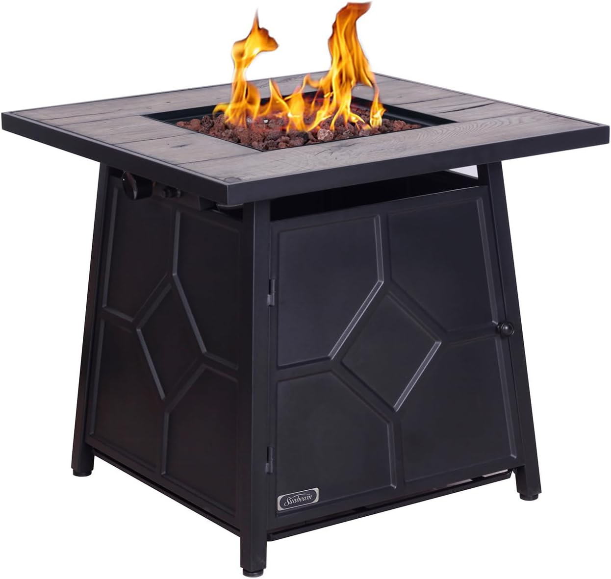Outdoor 28 in. Square Black 40,000 BTU Steel Propane Gas Fire Pit Table with Steel lid, Weather Cover for Patio, Garden, Backyard