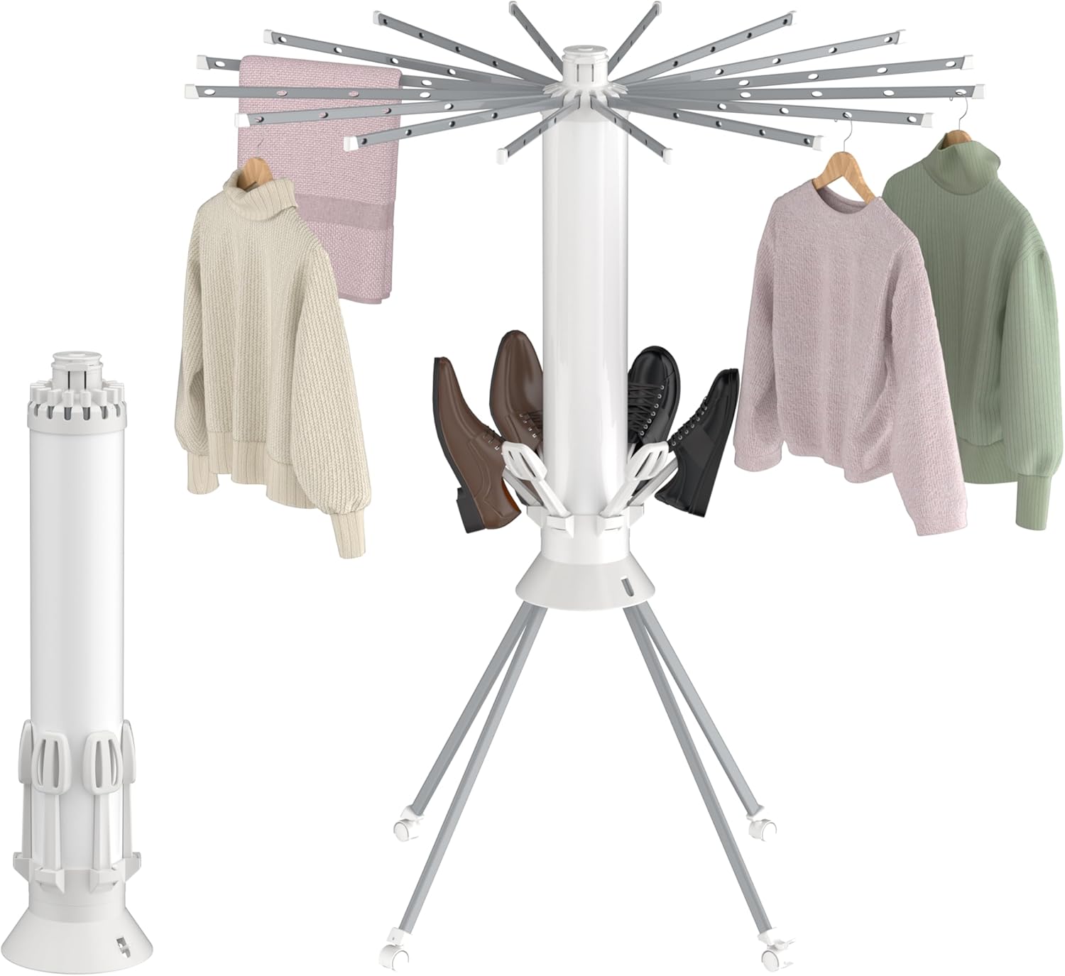 Clothes Drying Rack 4-Legged, Foldable Laundry Drying Racks with Anti-Slip Holes and 4 Pulleys, Shoe Dryer Rack, Outdoor Portable Drying Rack Clothing, Indoor Dry Rack for Clothes, Shoes, Towel