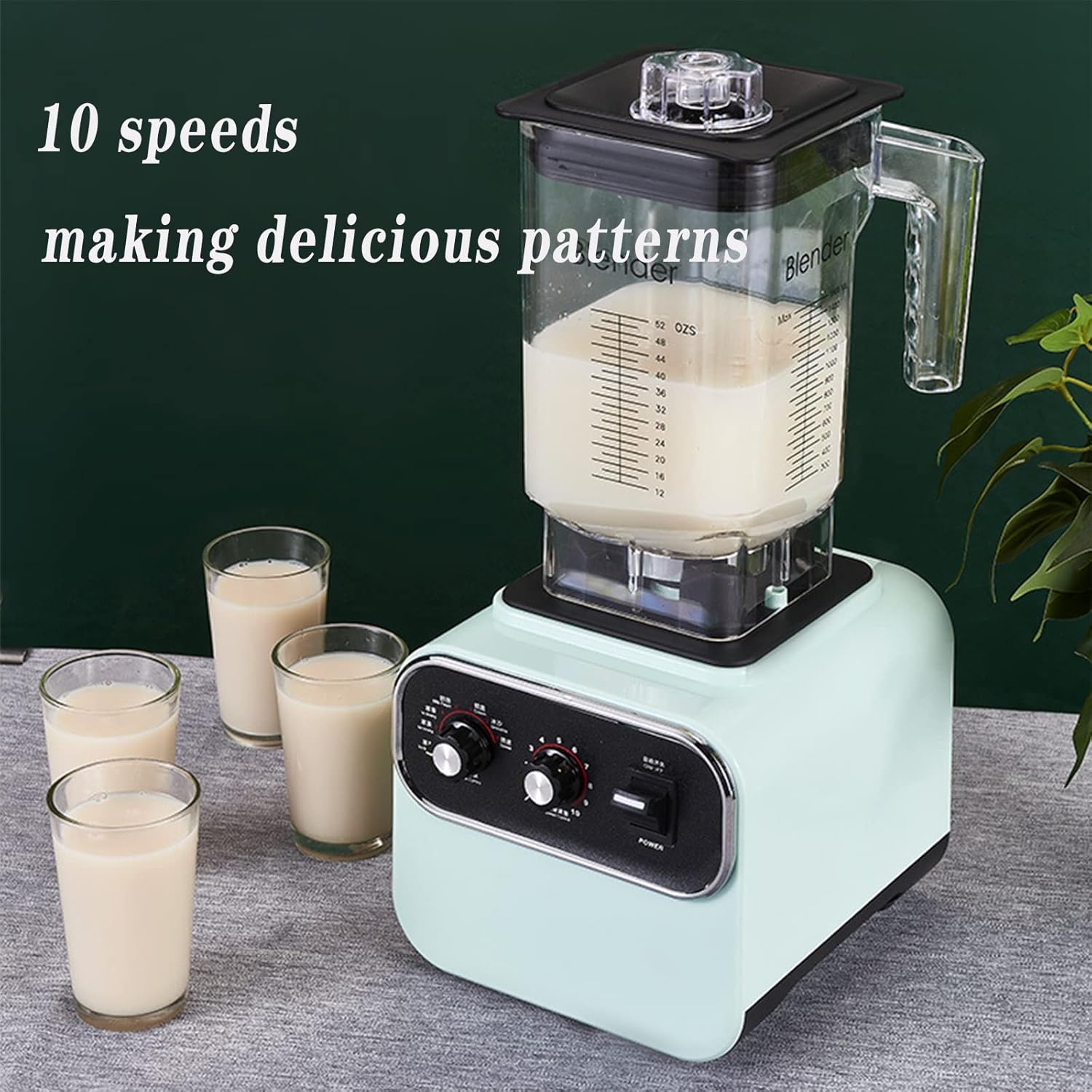 Blender, 2L Commercial Smoothie Maker with 10 Speeds and 4 Dimensional Spoiler Function, with 8 Stainless Steel Blades, 1600W Power Motor, Can Make Smoothies or Milkshakes and More