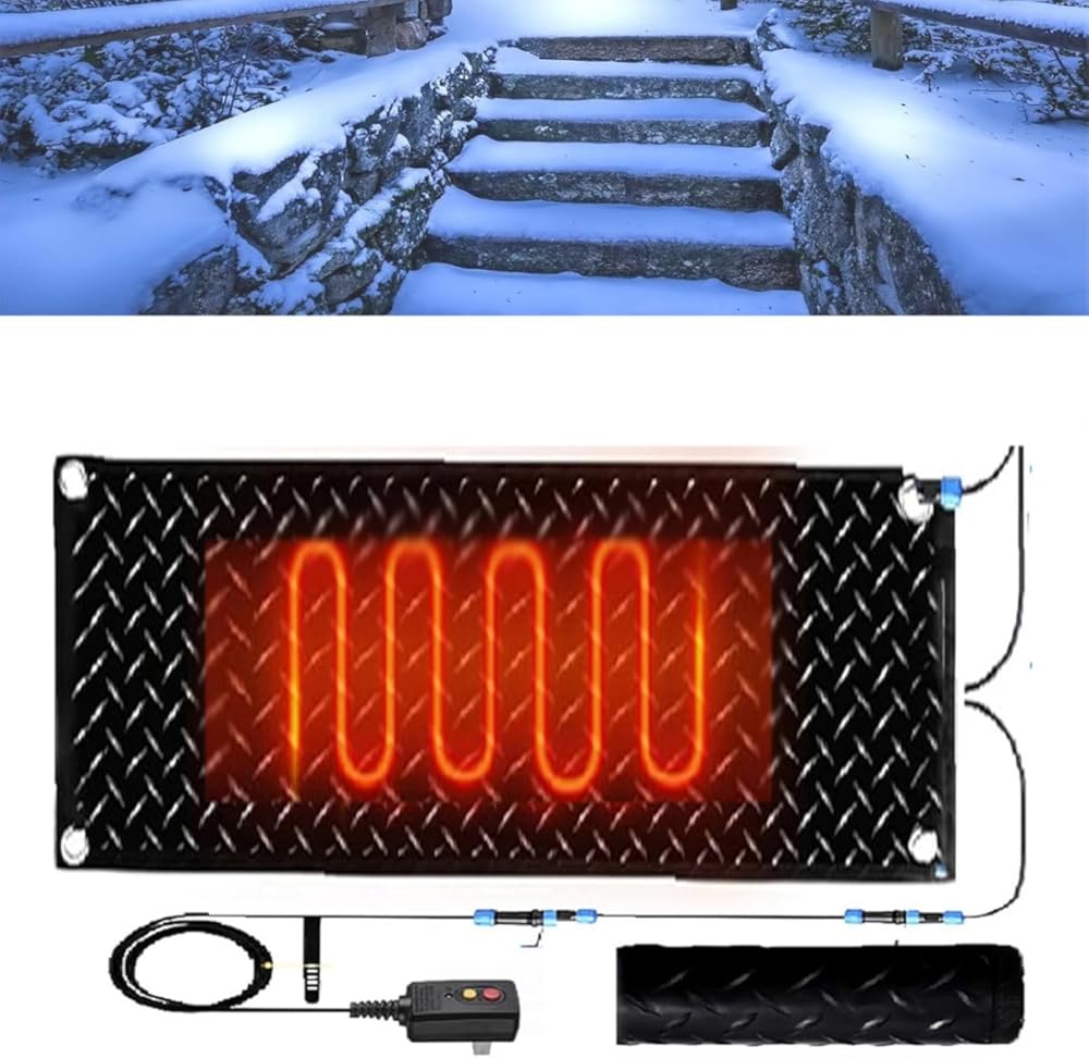 Heated Snow Melting Mats,1/2/3/4/5 pcs Non Slip Rubber Heated Mat Non-Slip Winter Removal and Ice Melt Products -Heating Entrance for Narrow Walkways Garages Use Sn(1 Pcs-10inx35.4in (25.4x90cm))