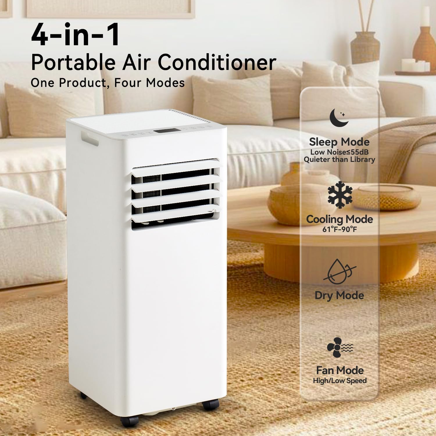 Portable Air Conditioners, 10000BTU 4-in-1 AC Unit, Fast Cooling, Dehumidifier, Fan, 24H Timer Quiet Sleep, Remote Control, Window Kit, for Home/Office/Dorm