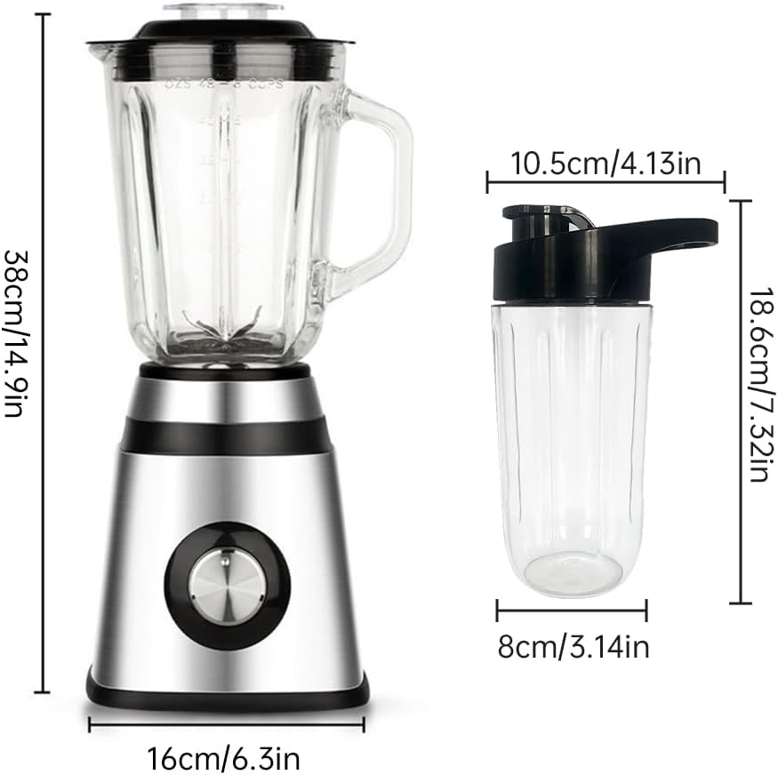 Personal Size Smoothie Blender with Cup for Kitchen 500W Stainless Steel Small Blender 2 Speed Adjustable with 48oz Glass Jar Double Serve Blender for Smoothies Shakes Drinks Baby Complementary