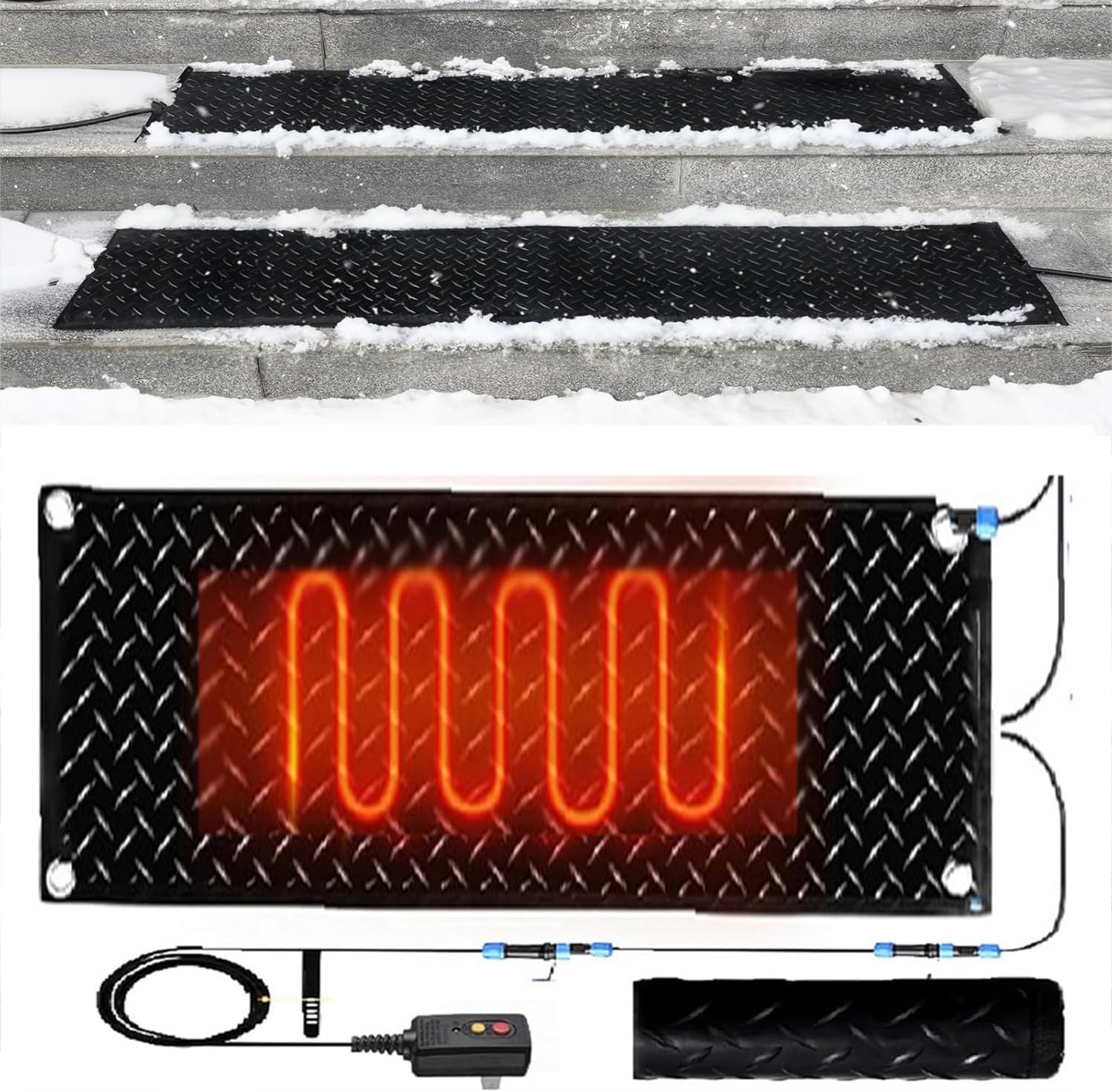 Heated Snow Melting Mats for Entrances, 1/2/3/4/5 pcs Outdoor Stairs Non-Slip Winter Removal and Ice Melt Products, Heated Mats for Winter Snow Removal, for Residential and Industrial Use(1 Pc