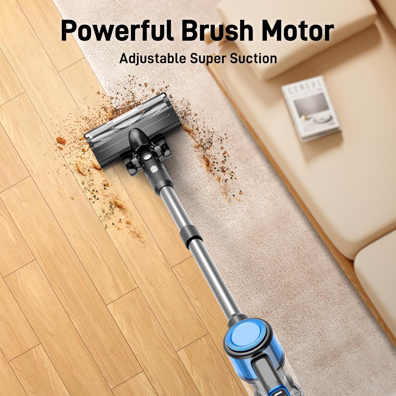 KIKETECH Cordless Vacuum Cleaner, Powerful Stick Vacuum with 45Mins Runtime, 8 in 1 Vacuum Cleaners,1.5 L Dust Cup, Rechargeable Vacuum Pet for Hair, Carpet, Hardfloor,Blue