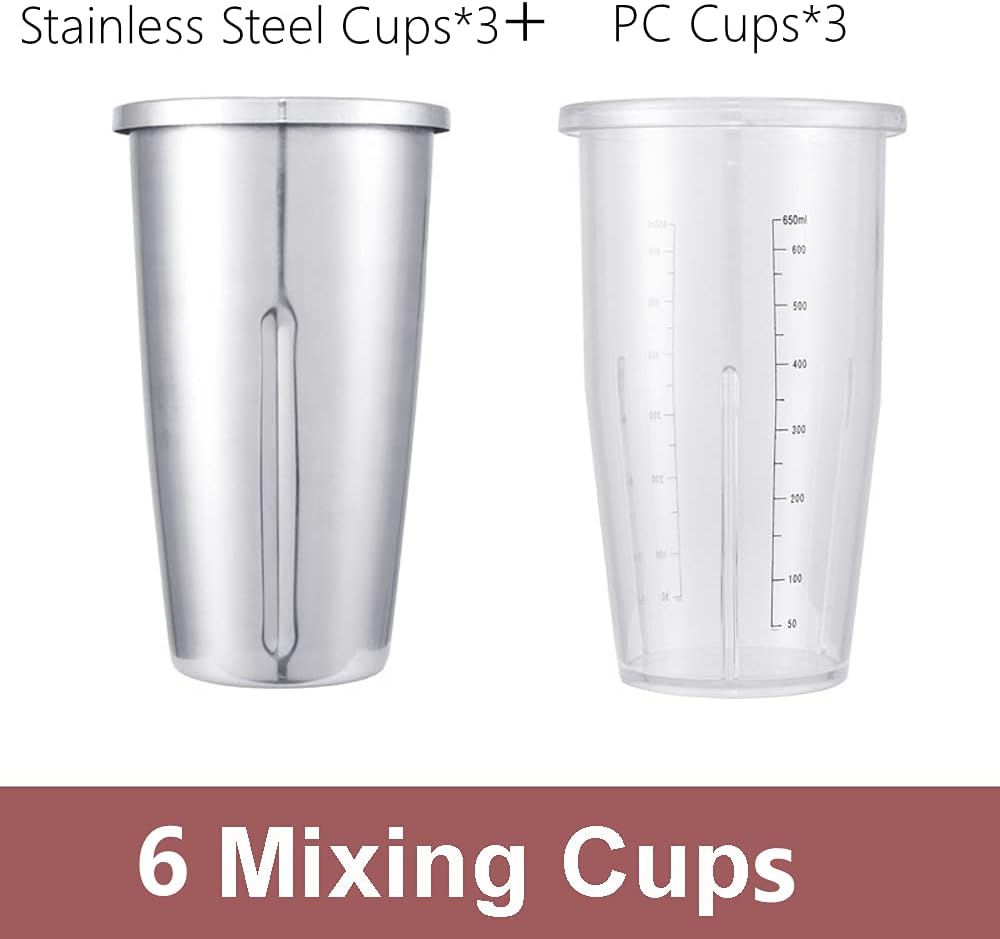 Milkshake Maker, Commercial Electric Milkshake Maker, 110V 18000rmp 3-Head Drink Mixer Machine Stainless Steel Tea Drink Juice Mixer with 6pcs 800ml Cups and 2 Speeds Adjustable