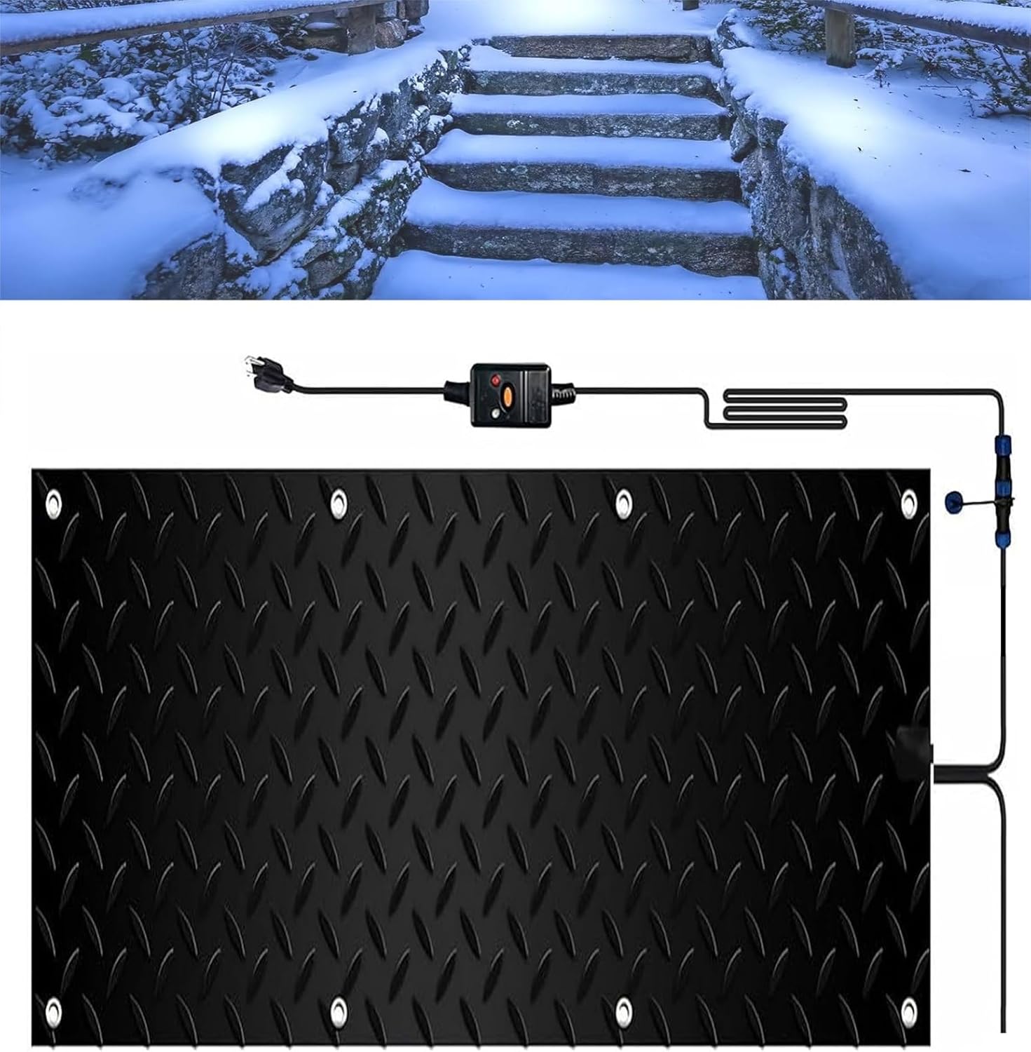 Snow Melting Mats for Walkway, 1/2/3/4/5 pcs Outdoor Heated Snow Melting Mat, Heated Outdoor Mats W/5ft Power Cord Snow Melting Mats for Winter Snow Removal(1 Pcs,10x48in/(25.4x121.9 cm))