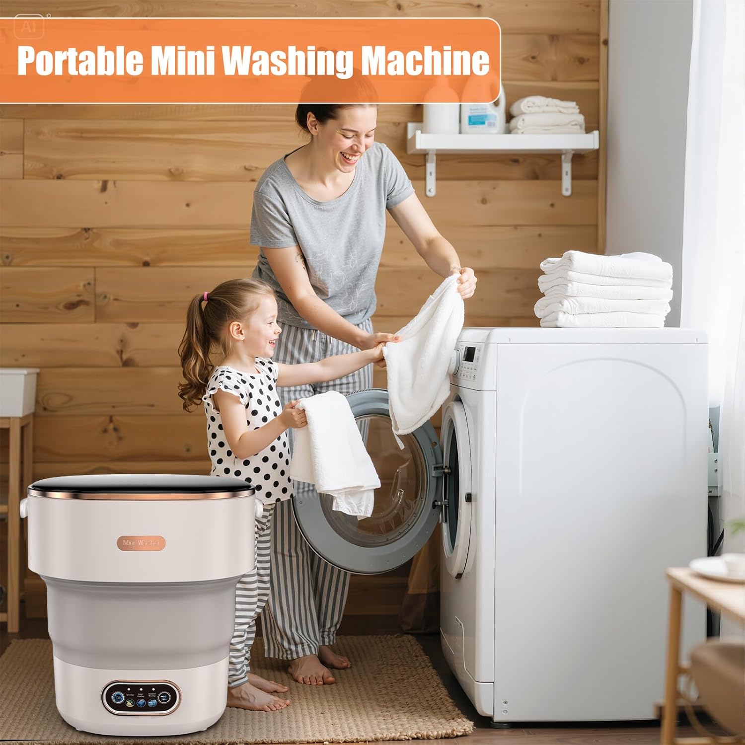 Portable Washing Machine Mini Foldable 16L Washer Laundry with Spin Basket Portable Washer Machine for Apartment RV Travel Camping 3 Cleaning Modes Suitable for Small Clothes and Underwear (WHITE)
