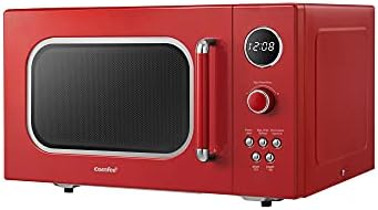 COMFEE' CM-M093ARD Retro Microwave with 9 Preset Programs, Fast Multi-stage Cooking, Turntable Reset Function Kitchen Timer, Mute Function, ECO Mode, LED digital display, 0.9 cu.ft, 900W, Red
