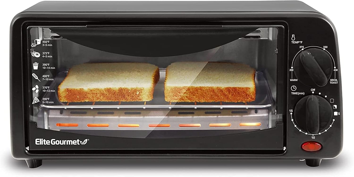 Commercial CHEF Small Microwave 0.7 Cu. Ft. Countertop with Digital Display, Black & Elite Gourmet ETO236 Personal 2 Slice Toaster Oven 15 Minute Timer