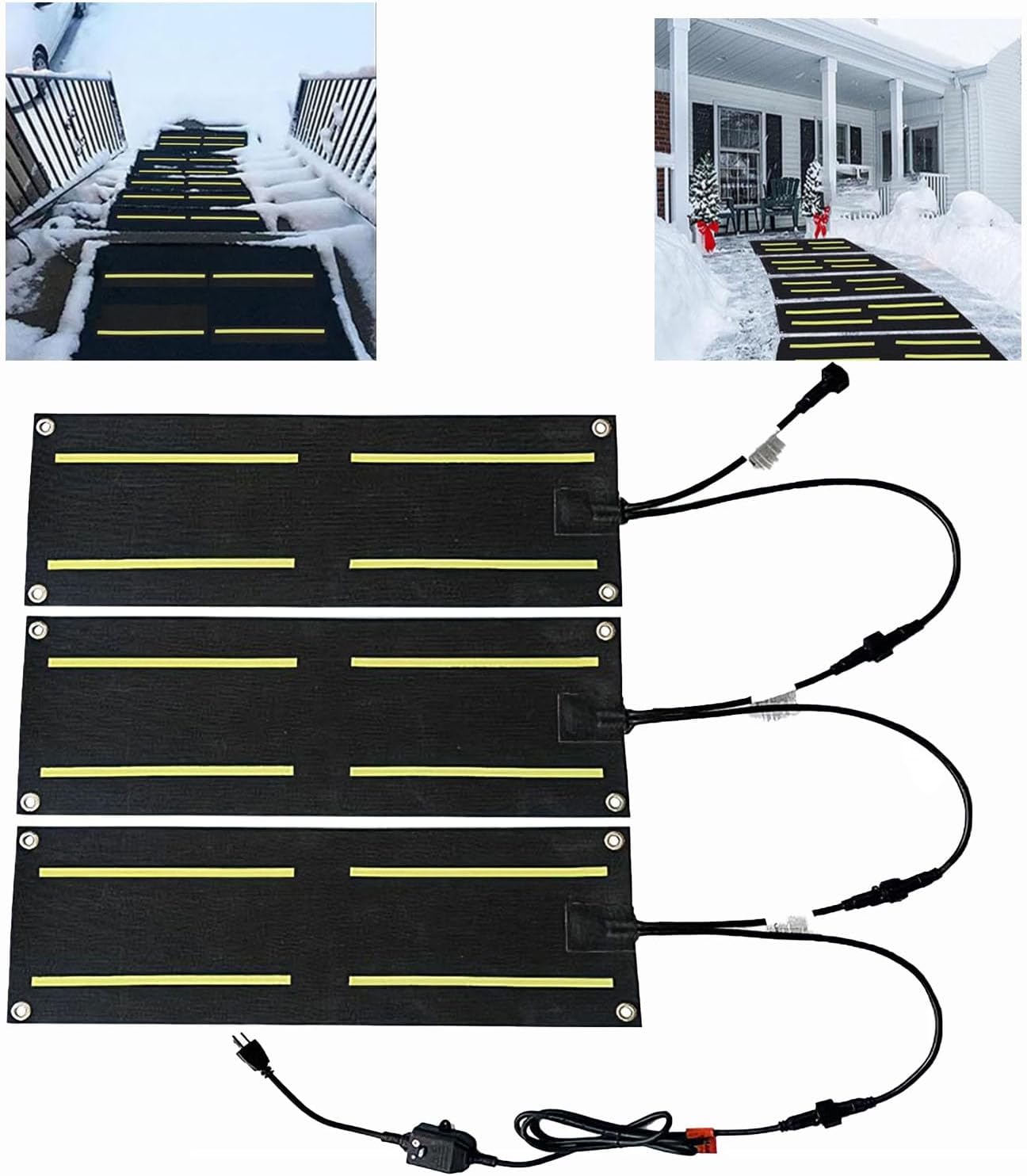 Snow Melting Walkway Mat,Heated Snow and Ice Melting Mats for Entrances,Heating Entrance for Winter Stairs, Steps,Doorway, Sidewalk, Garages, Decks(Size:10 * 48in,Color:3 Piece)