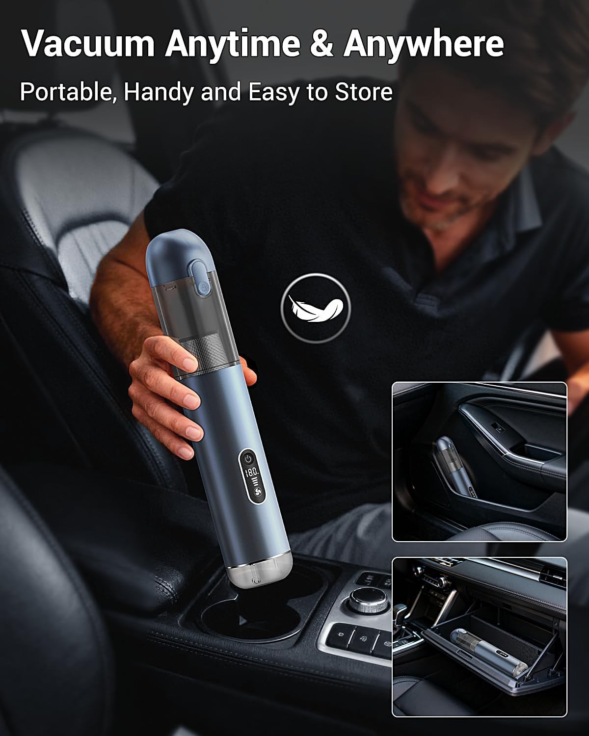 Handheld Vacuum Cordless, Powerful 18Kpa Car Vacuum with Brushless Motor, Portable Hand Held Vacuum with 3 Speed Modes, 5- in-1 Mini Vacuum Cleaner with White LED & Red Flash for home/Car/Office