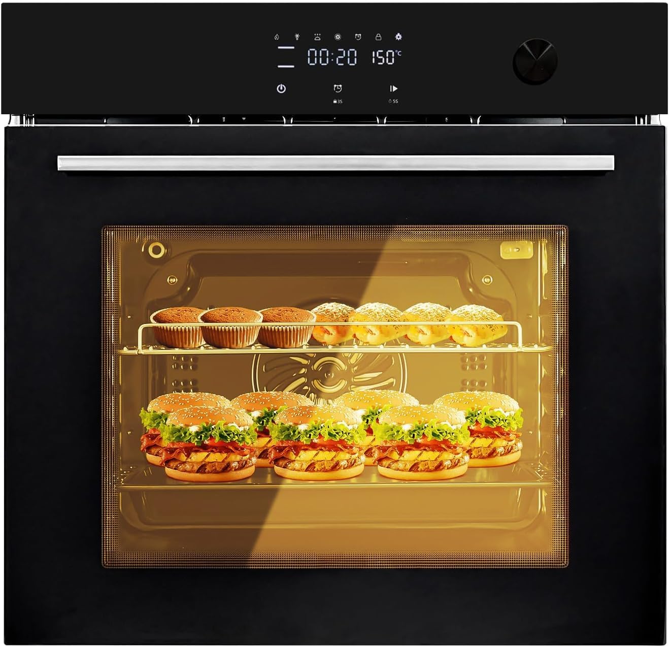 24 Inch Electric Single Wall Oven, 2.5 Cu.ft Built-in Convection System with 8 Cooking Functions in Stainless Steel, Touch Control