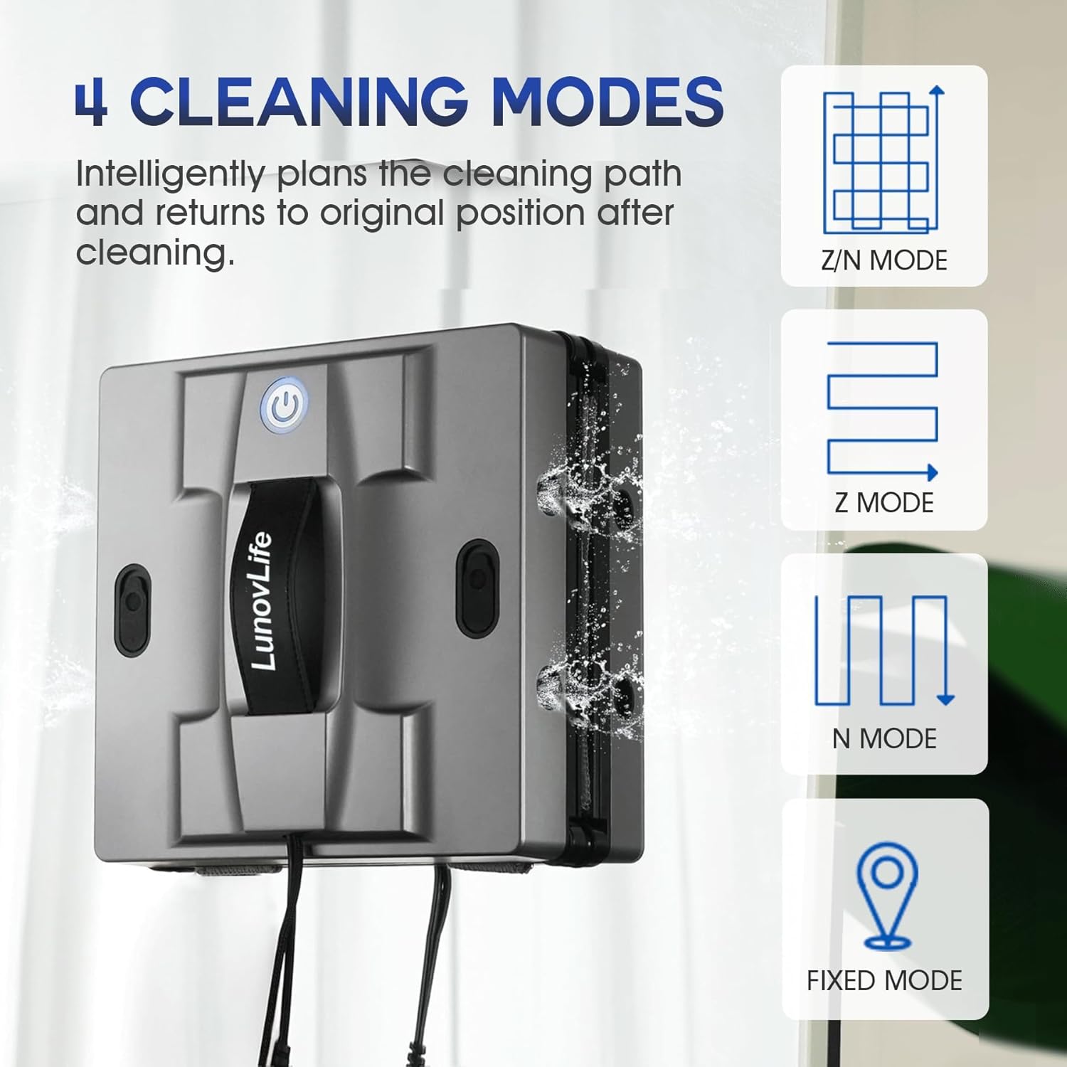 Window Cleaning Robot with 4-Way Water Spray, 5600Pa Automatic Robot Window Cleaner for Inside/Outside High Rise Glass, Smart Electric Vacuum Washer with Edge Detection, Remote Control(Grey)