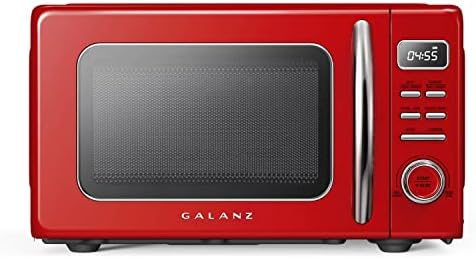 Galanz GLCMKZ07RDR07 Retro Countertop Microwave Oven with Auto Cook & Reheat, Defrost, Quick Start Functions, Easy Clean with Glass Turntable, Pull Handle.7 cu ft, Red