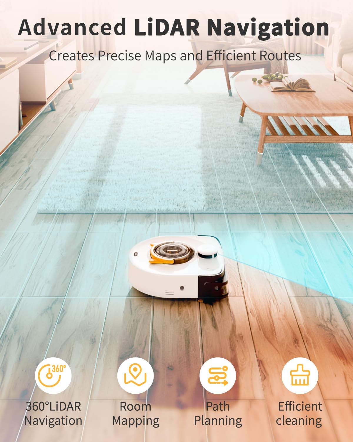 Robot Vacuum and Mop Combo Robotic Vacuum for Pet Hair, Robot Vacuum Cleaner Square Bagless Design, LiDAR Navigation, WiFi/APP Control, Self-Charging 22,000 Pa for Carpet Floor