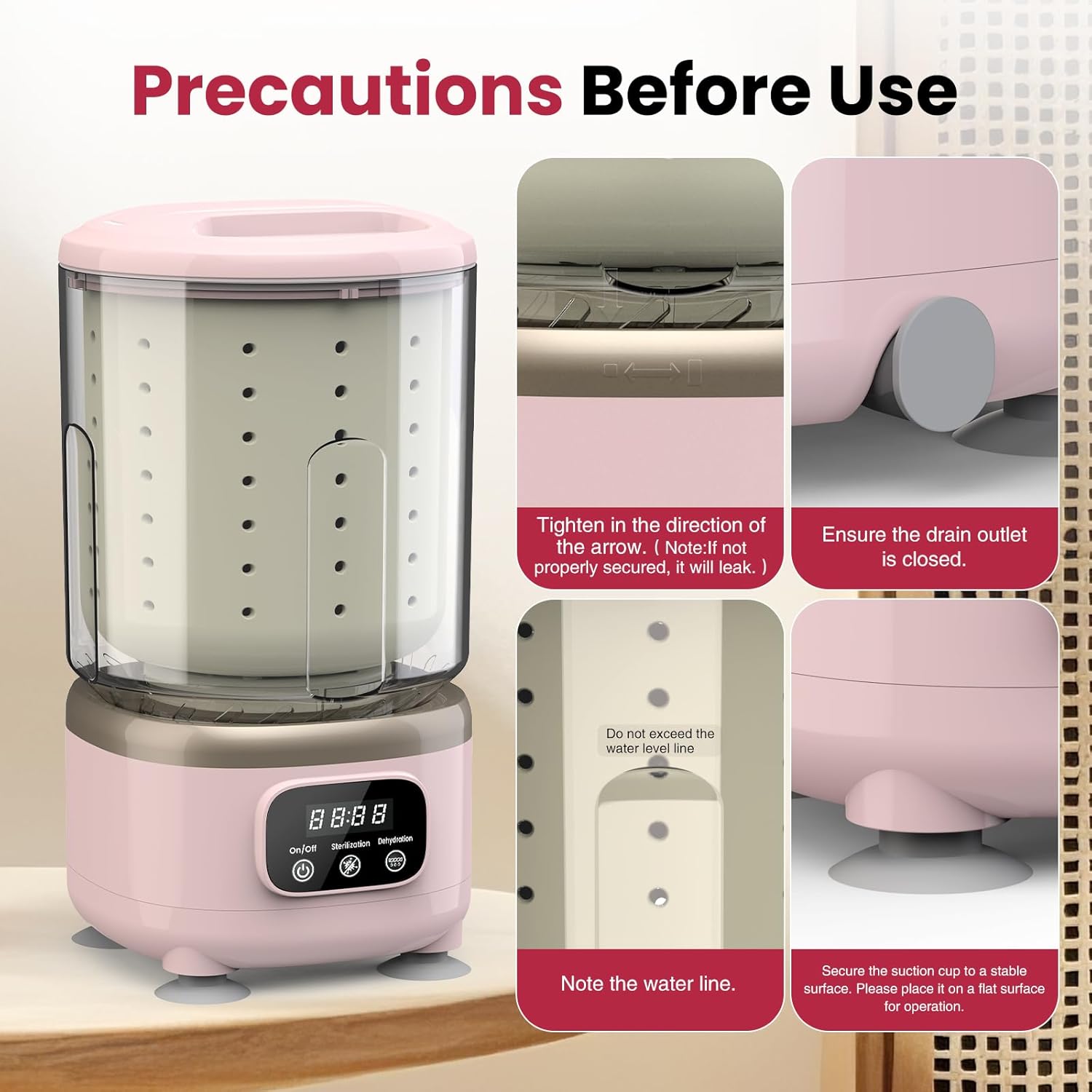 Pink Rechargeable Portable Mini Washing Machine All-in-1 Underwear Washing Machine with 2L Cup Capacity for Bra Underwear Socks Home Hotel Apartment RV Travel.