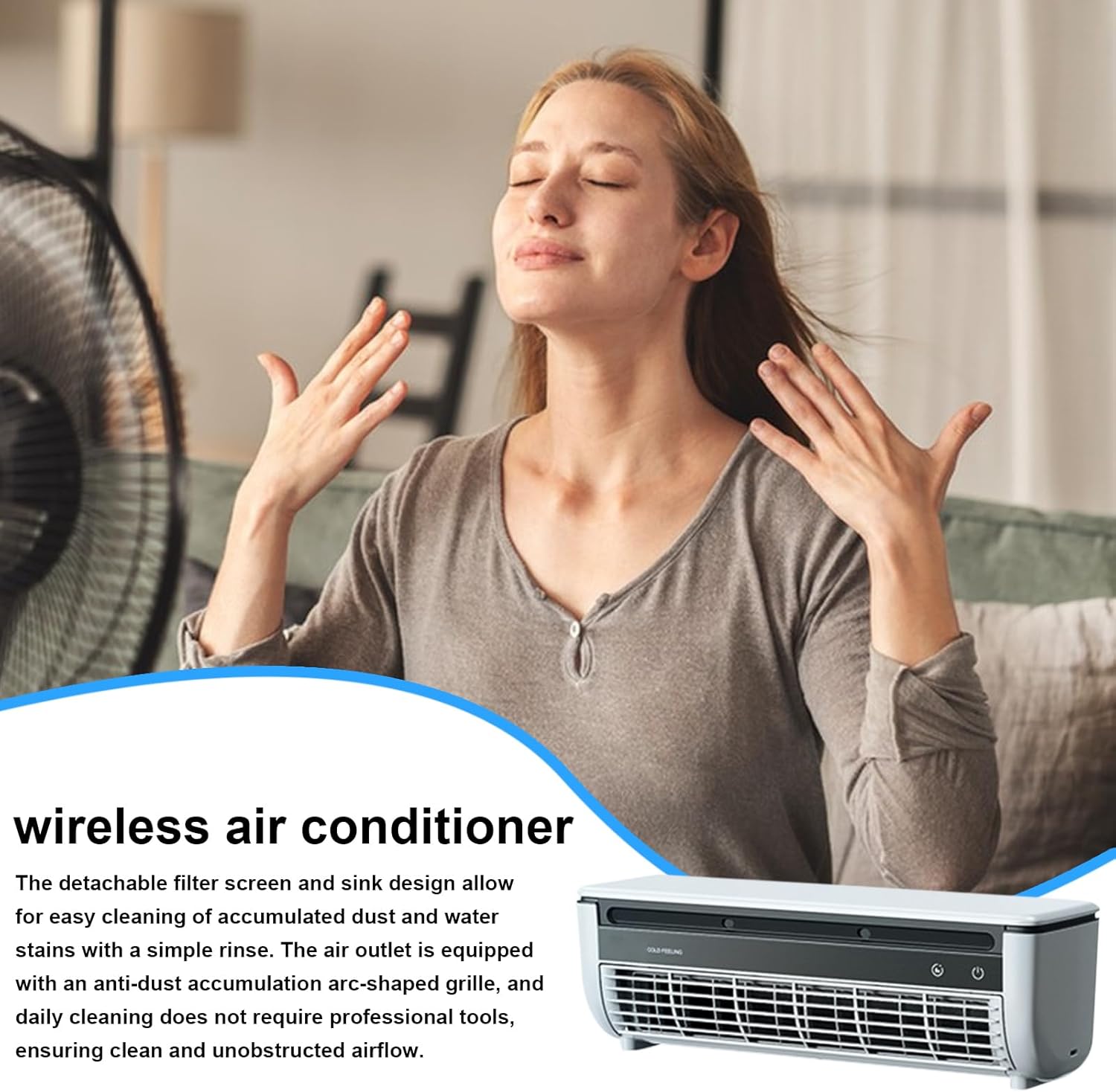 Air Conditioner Cooling Fan, Portable Air Cooler, 3 Speeds Adjustable Bladeless Fan USB Rechargeable Personal Airs Cooler for Home Office Desk Quiet AC Unit Wall Mountable Space Saving