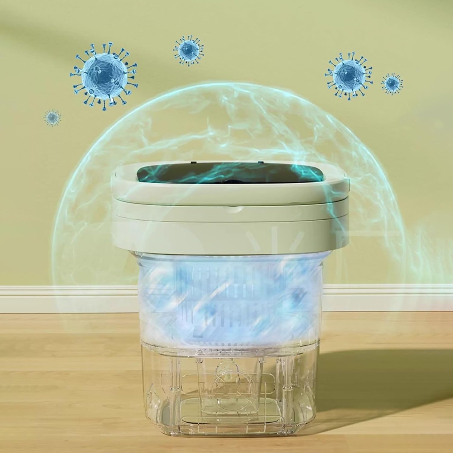 Portable Washing Machine, 16.5L Foldable Mini Washer with Drain Basket, Powerful Cleaning, for Underwear, Socks,Baby Clothes,Travel Camping Dorms RV Apartments(Green)