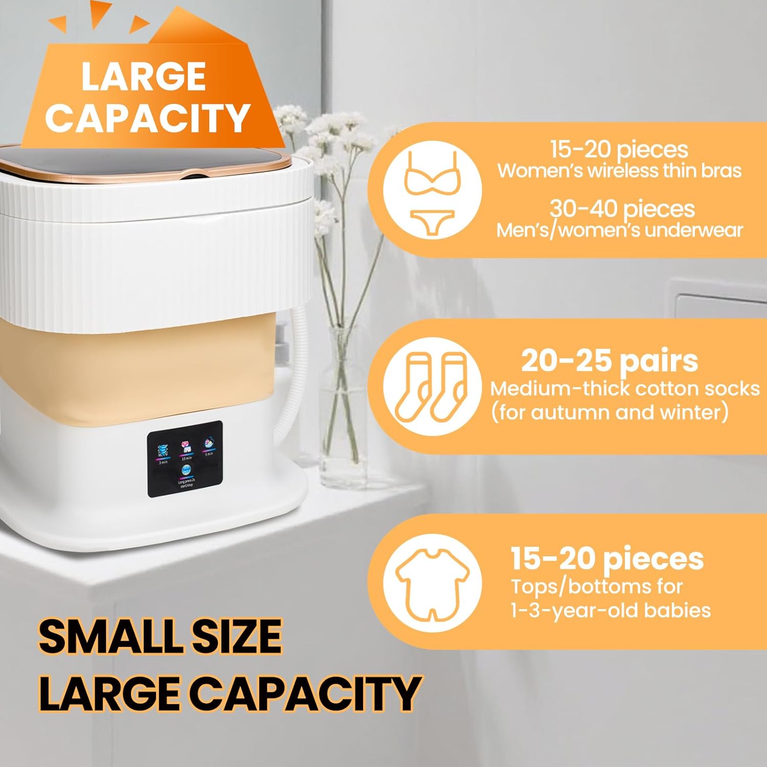 Portable Washing Machine Mini Washer for Apartments - Compact, Foldable Countertop Clothes Washer & Dryer Combo, Small Lavadora Portatil, Handheld Laundry Machine (Khaki, Large)